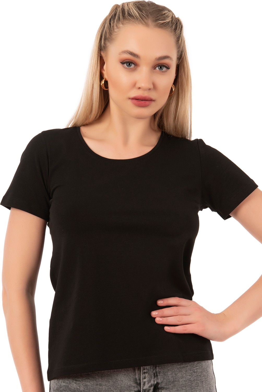 Özkan Underwear Özkan 25284 Kadın Pamuklu Kısa Kollu Bisiklet Yaka Esnek Rahat Fanila T-Shirt görsel 5