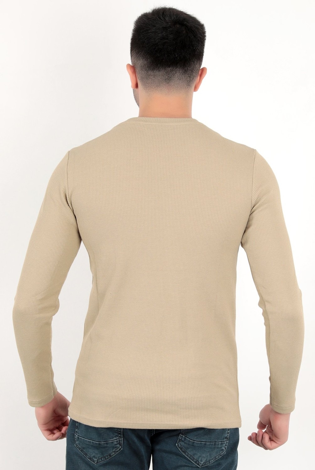 JB John Borners Erkek Vizon Bisiklet Yaka Slim Fit Esnek Waffle Kumaş Dokulu Uzun Kollu T-Shirt - 5073-2 görsel 2