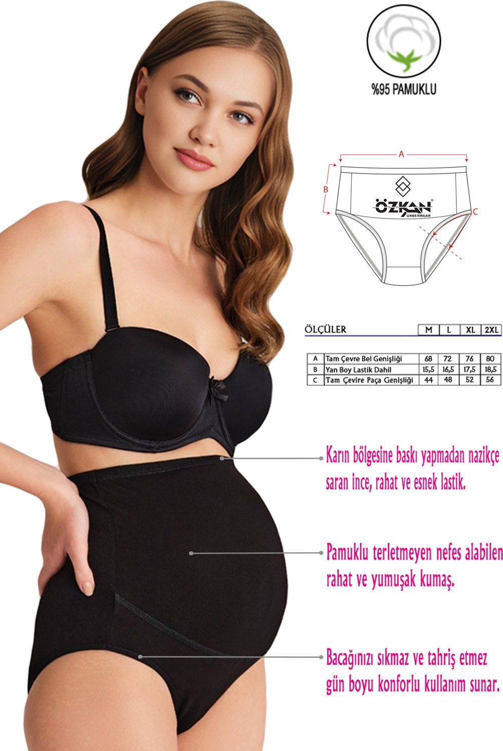 Özkan Underwear Özkan 23582 5'li Paket Kadın Pamuklu Likralı Süprem Hamile Lohusa Yüksek Bel Bato Külot görsel 2