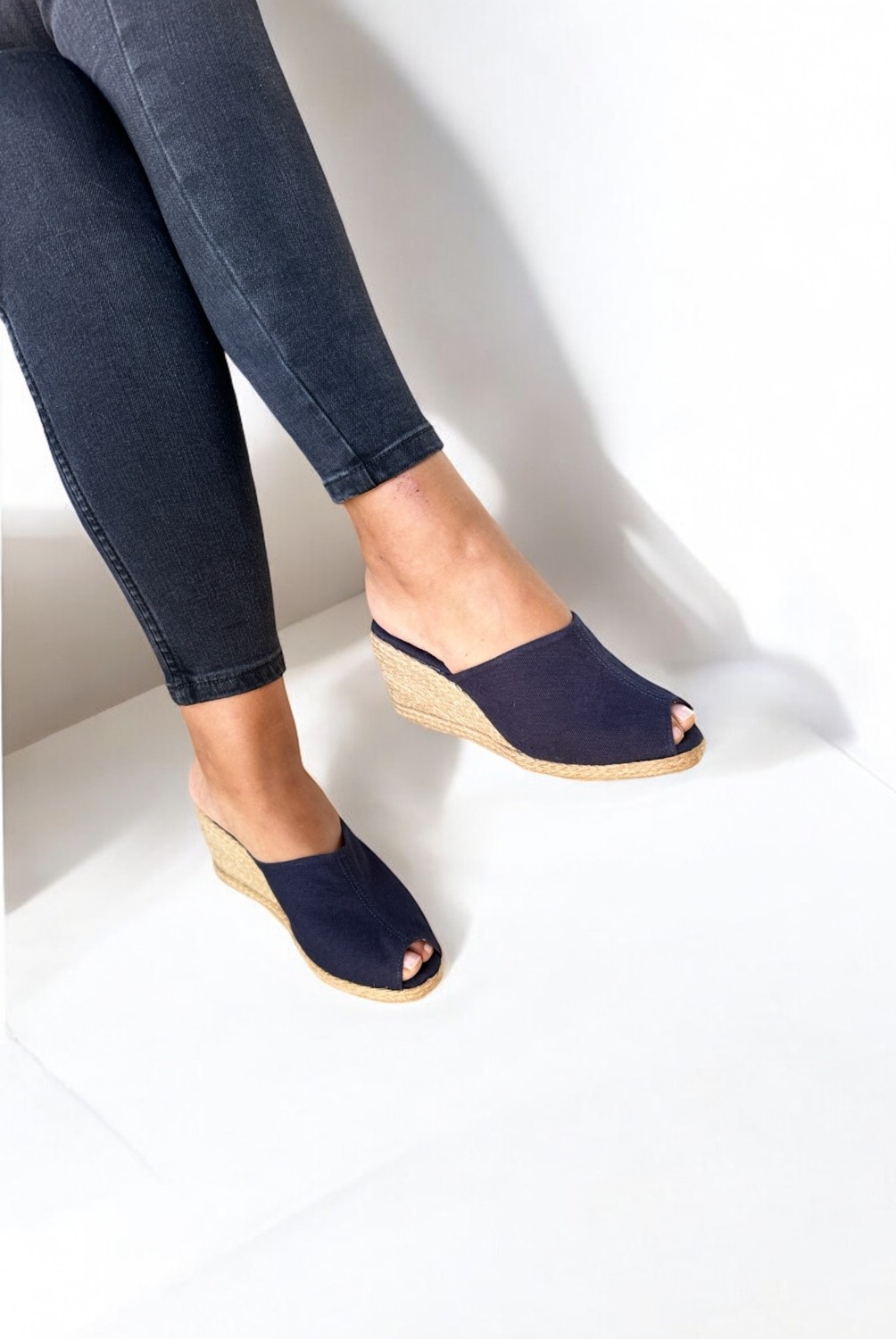 Y&D Shoes Kadın Yazlık Keten Espadril Sandalet Terlik | Dolgu Topuk | Rahat Kalıp görsel 3