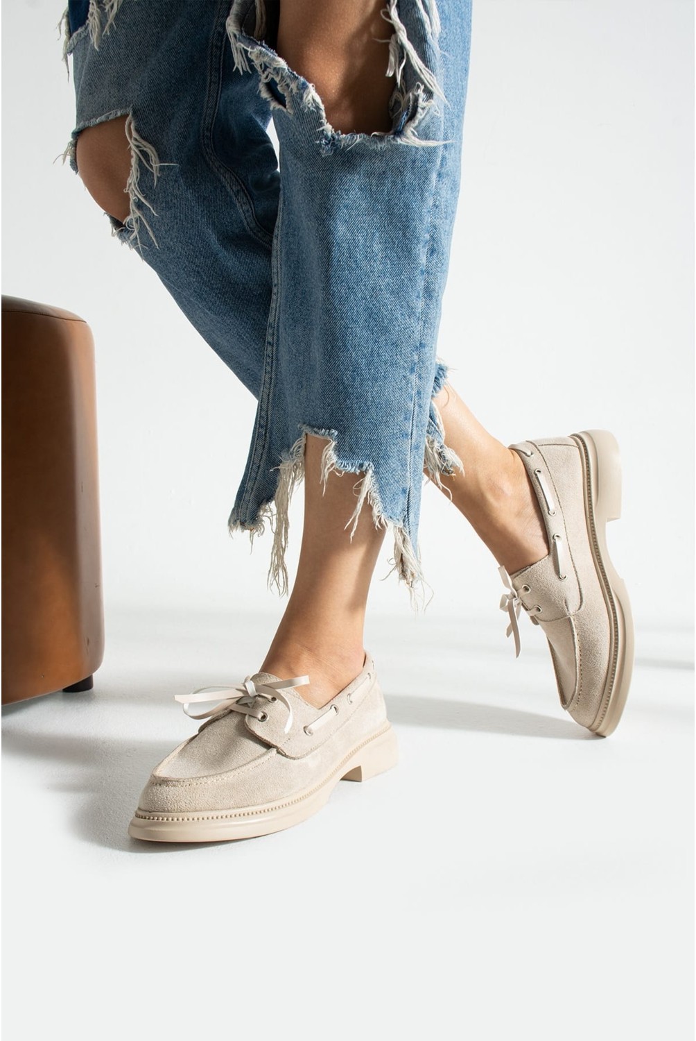 Yula Fashion Shoes Kadın Yula Fashion Shoes Camelia Loafer Acı Kahve Suni Deri Ortopedik Tabanlı Günlük Ayakkabı görsel 3