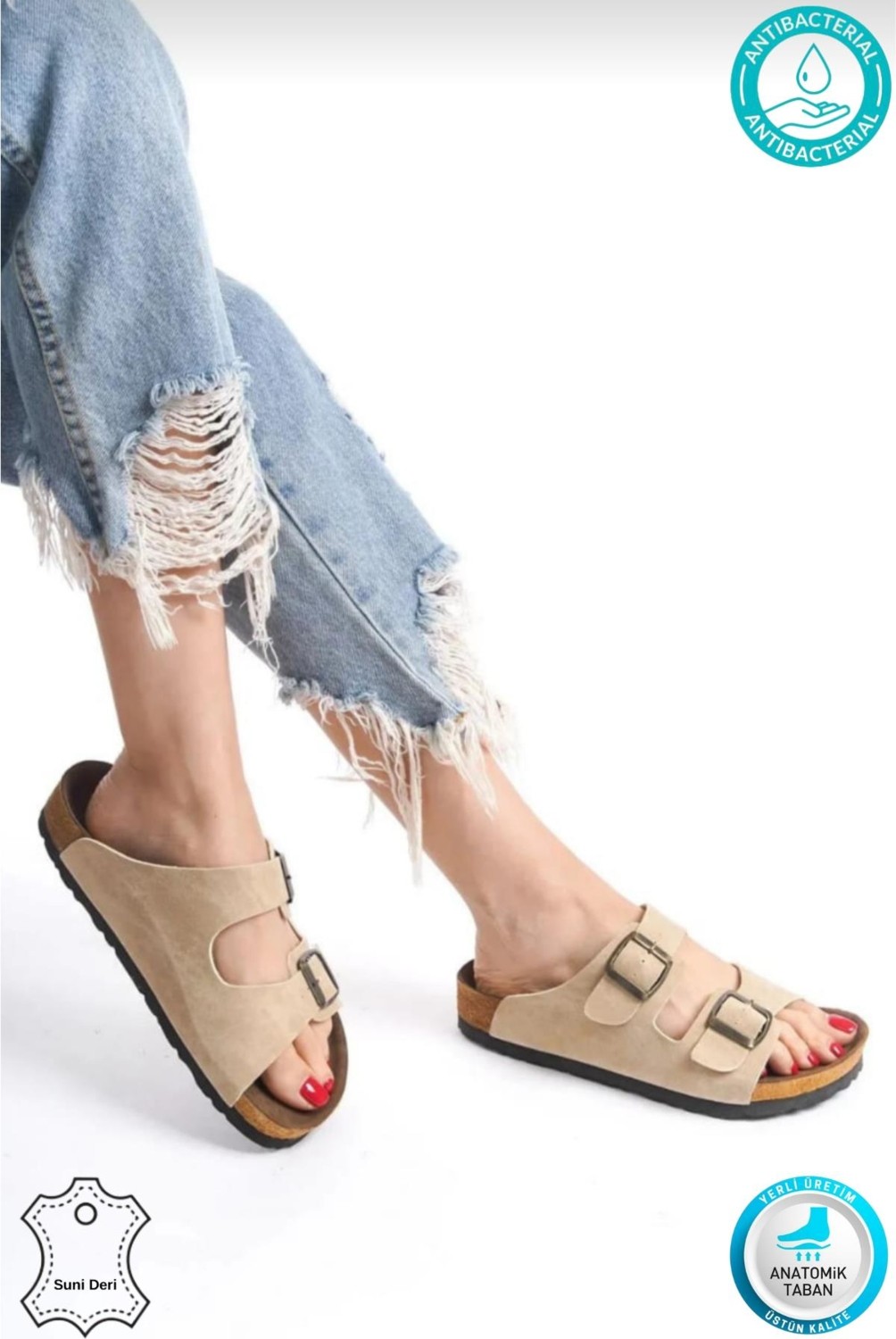 Neon Shoes Madrid Unisex Ortopedik Tabanlı Terlik Çift Bantlı Tokalı Günlük Rahat Ev & Dışarı Terliği