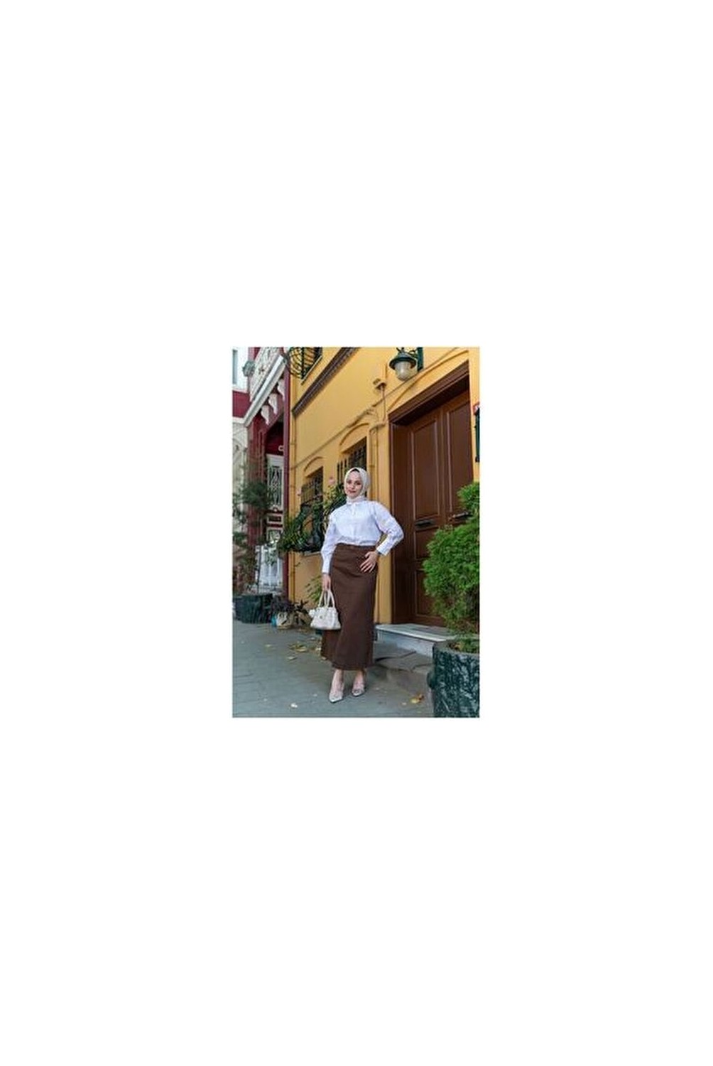 Vellichor Haki Tesettür Etek %100 Pamuk Doğal Kumaş 90 Cm Uzunluk 76 Cm Bel Ölçüsü görsel 3