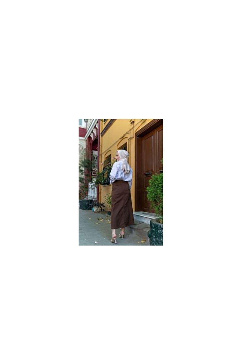 Vellichor Haki Tesettür Etek %100 Pamuk Doğal Kumaş 90 Cm Uzunluk 76 Cm Bel Ölçüsü görsel 6