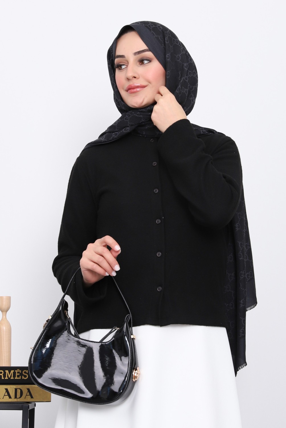 İmaj Butik Kahverengi Düğmeli Dokulu Hırka