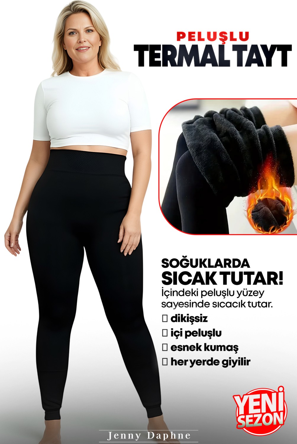 Jenny Daphne Yumuşacık Iç Yüzeyi Peluşlu Ağsız Dışarıda Giyilebilen Büyük Beden Termal Tayt görsel 5