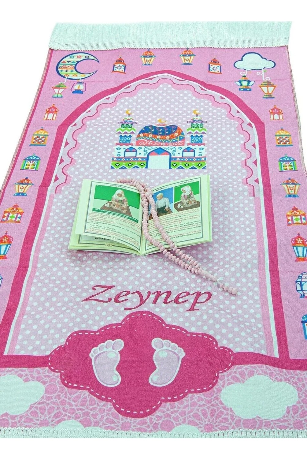 İhvan Online Çantalı Kız Çocuk Namaz Elbisesi, Isimli Seccade, Tesbih ve Namaz Öğreniyorum Kitabı Seti - Krem görsel 6