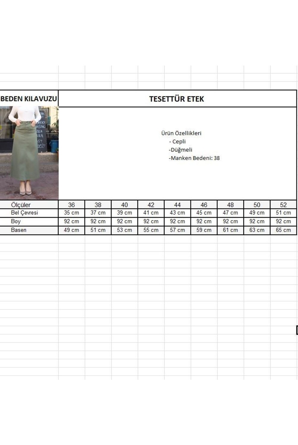 Vellichor Haki Tesettür Etek %100 Pamuk Doğal Kumaş 90 Cm Uzunluk 76 Cm Bel Ölçüsü görsel 8