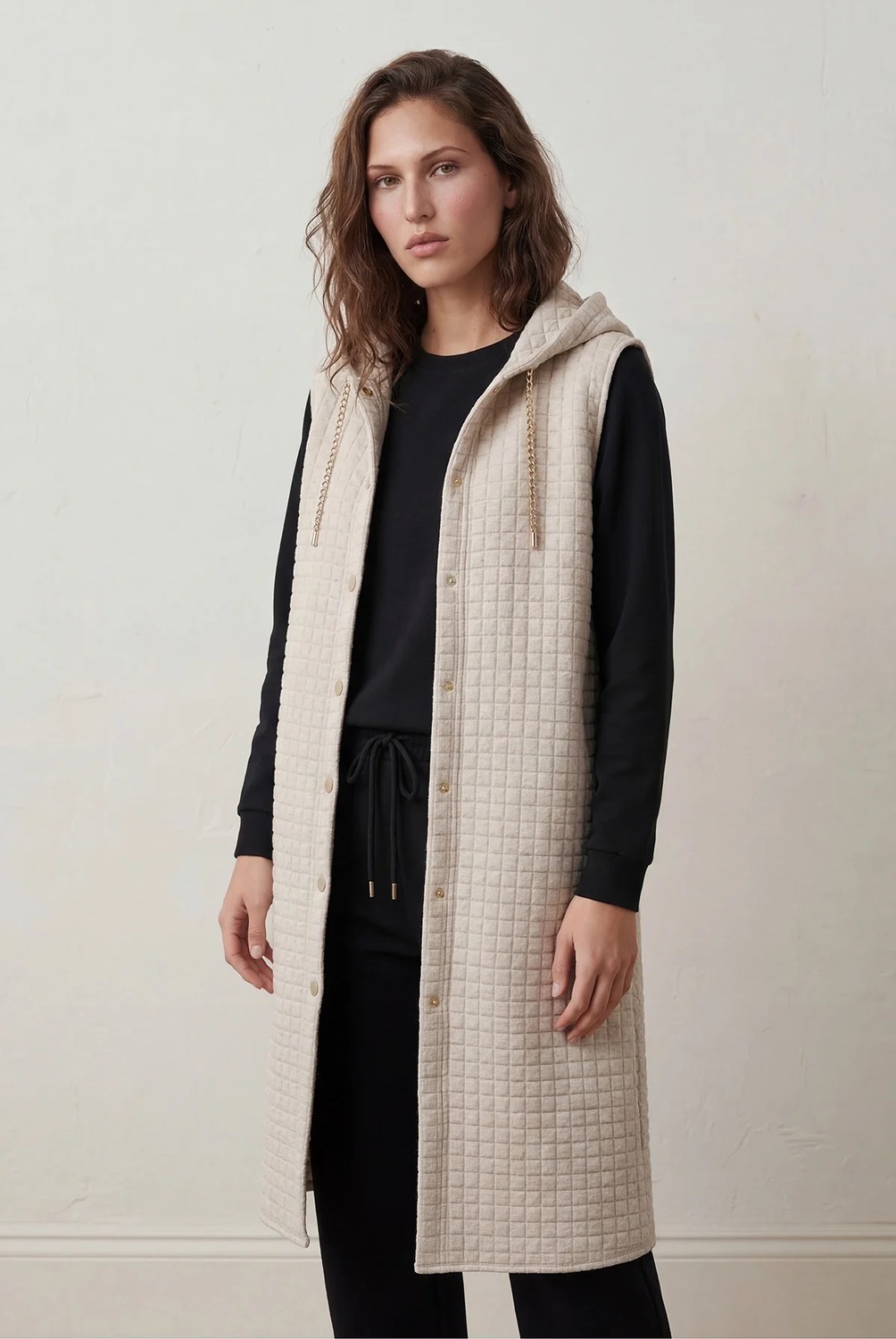 Kado Outlet Kado Online Kado Online Kapüşonlu Kapitone Uzun Yelek görsel 5
