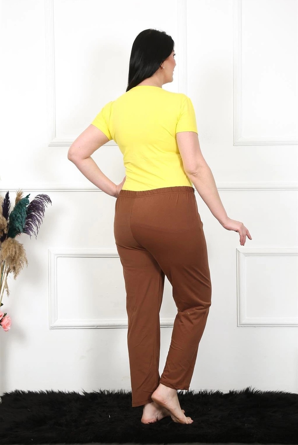 Melonika Kadın Pamuklu Büyük Beden Alt Pijama Kahve Çmş görsel 4