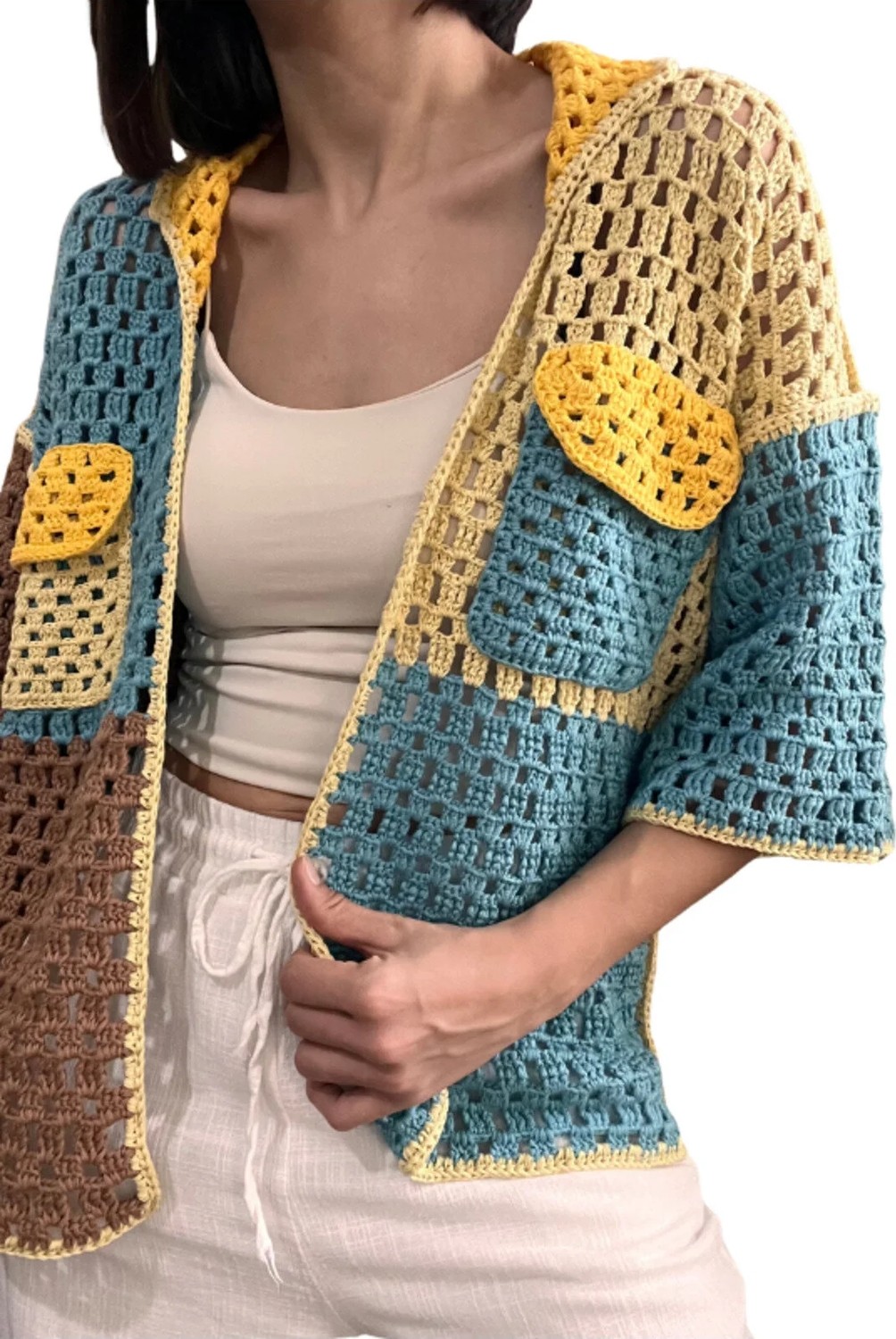 Hobilanka El Yapımı Bambu Koton Çok Renkli Oversize Hırka görsel 3
