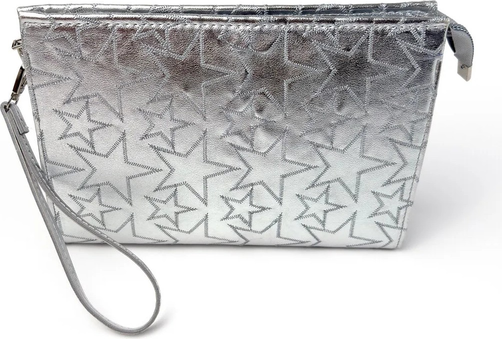 Glondy Sasha Suni Deri Yıldız Desenli Clutch Kadın Portföy El Çantası - Silver görsel 5