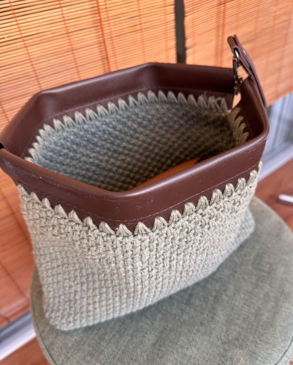 Renkli İşler Fabrikası El Örgüsü Makrome Clutch Çanta, Deri Detaylı görsel 4