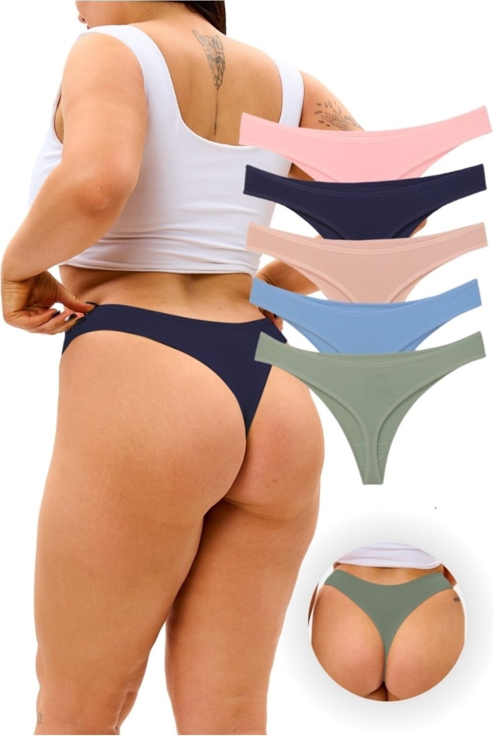 Alya Underwear Kadın Tanga Külot 5 Adet ( 2 Adet Siyah, 2 Adet Ten, 1 Adet Beyaz ) görsel 8