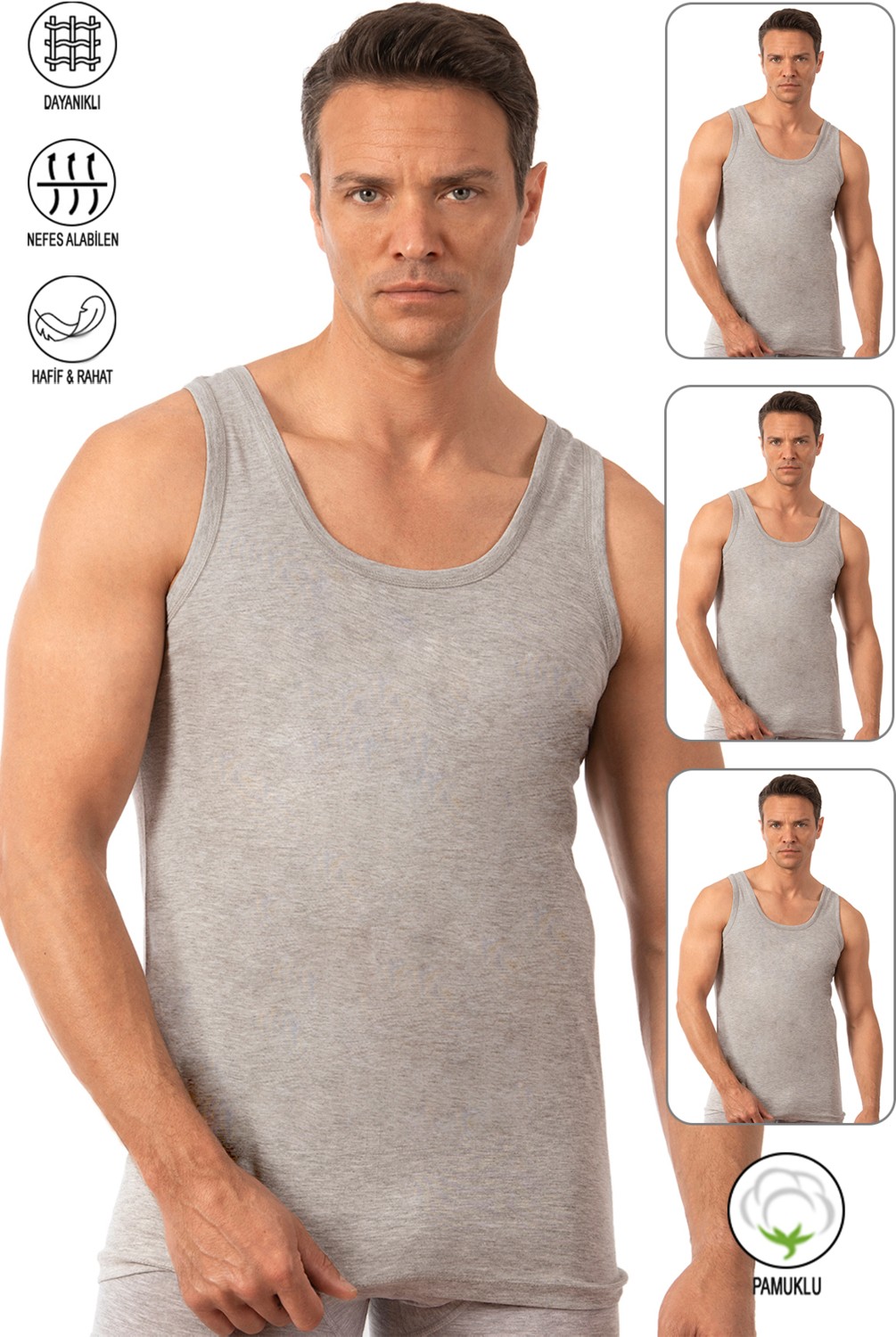 Özkan Underwear Özkan 0050 Underwear Erkek %100 Pamuklu Kalın Askılı Atlet 3'lü Paket Beyaz Yaka Tipi Rahat