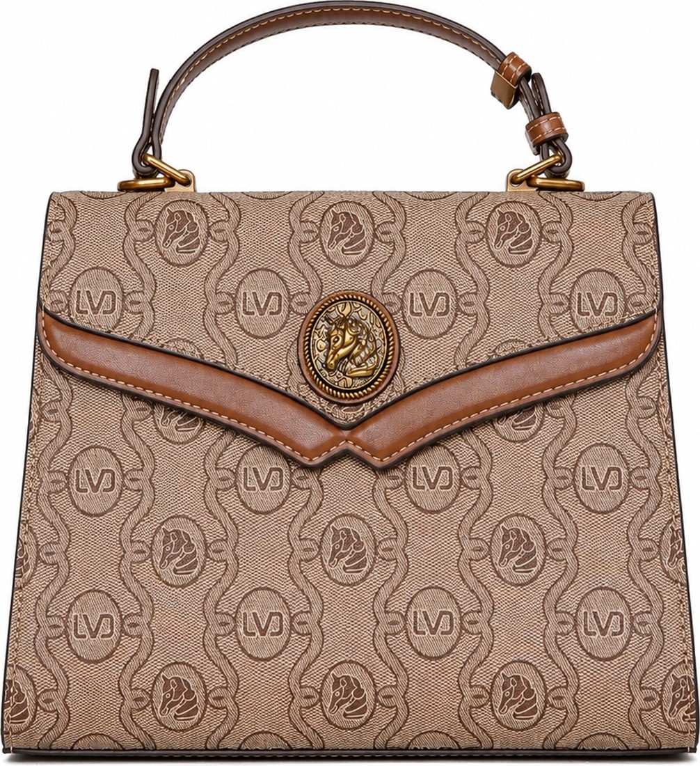 Lêvi D'or Monogram Baskılı Logo Detaylı Uzun Askılı Orta Boy Kadın El Çantası Camel