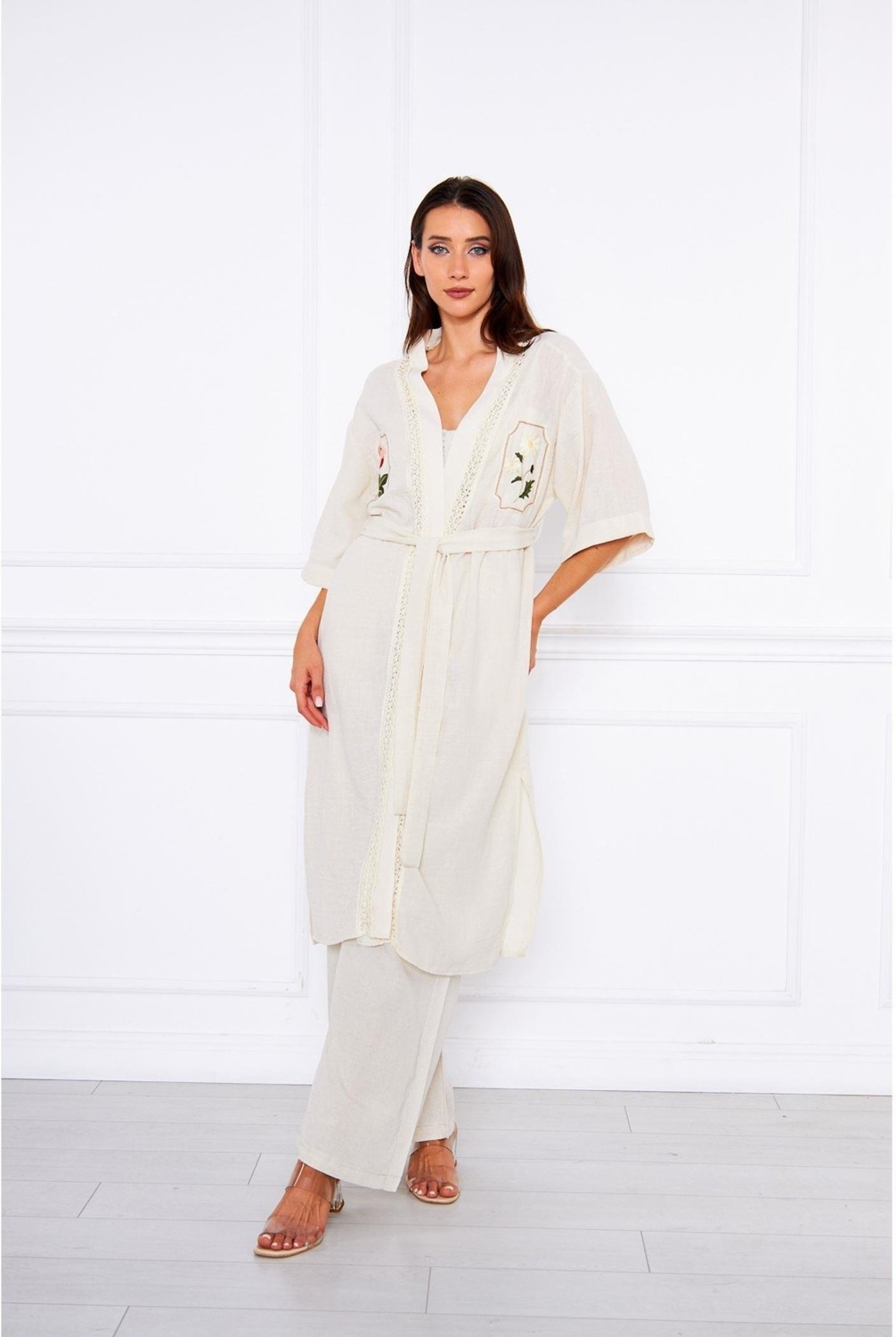 Tiffany & Tomato Yakası Dantelli Nakışlı Kimono görsel 3