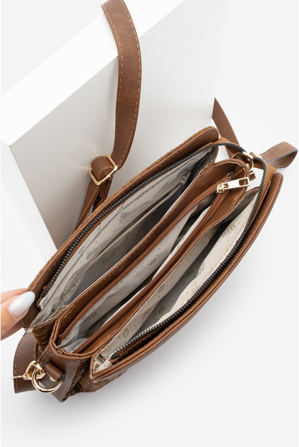 Marjin Kadın Fermuarlı İç Cepli Clutch Çapraz Askılı El ve Omuz Çantası Faris Siyah görsel 6