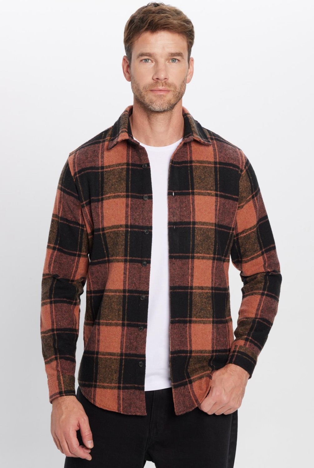 Tudors Erkek Slim Fit Dar Kesim Oduncu Kareli Kışlık Gömlek görsel 5