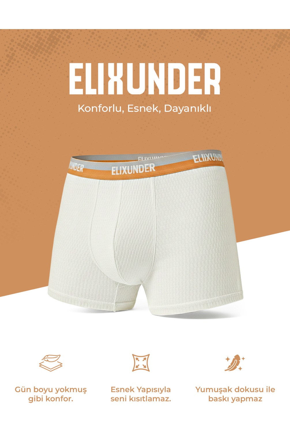 Elixunder 6'lı Erkek Boxer Terletmez Nefes Alabilen Pamuklu Boxer görsel 4
