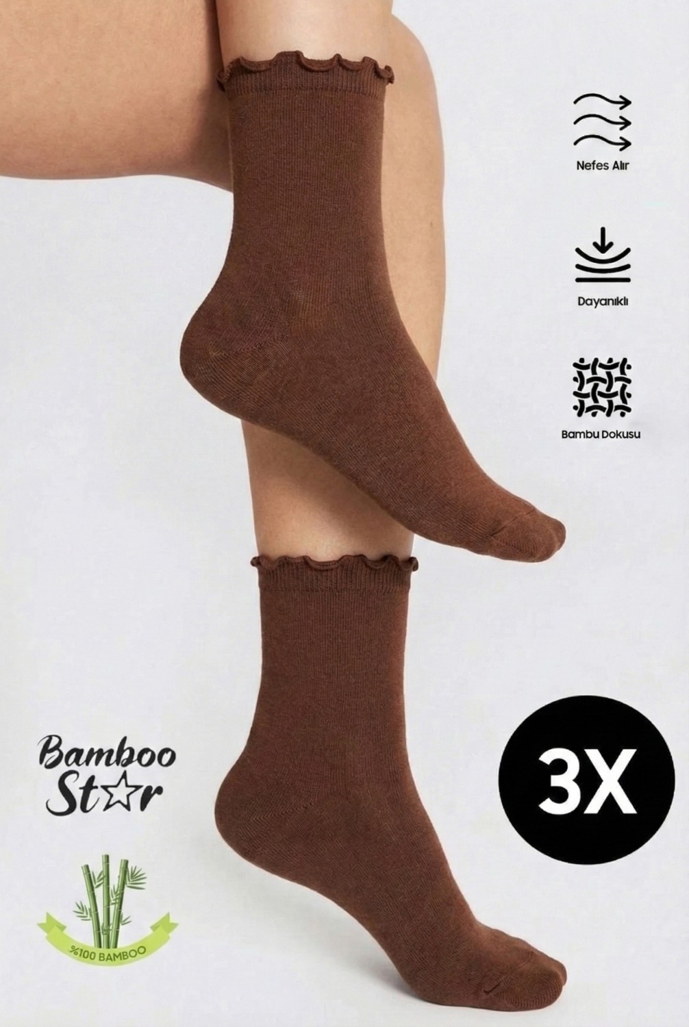 Bamboo Star Bambu Kadın Fırfırlı Lastiksiz Dikişsiz Kadın Soket 3lü Asorti Çorap/iz Bırakmaz Sıkmayan Çorap