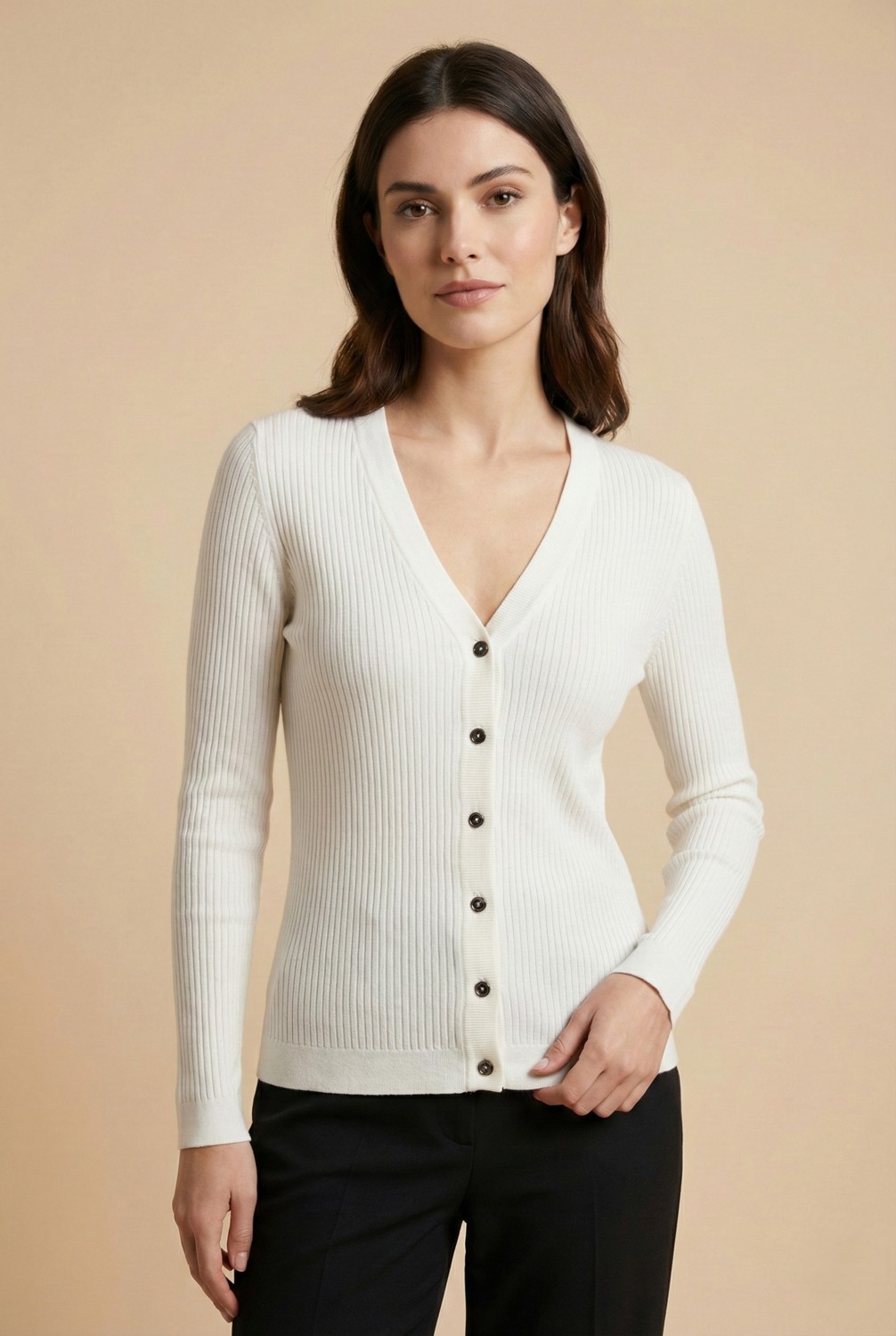 Şiir Korfu Kadın Yumuşak Dokulu Slim Fit Klasik Düğmeli Uzun Kollu Örme Jakar Basic Hırka - Siyah
