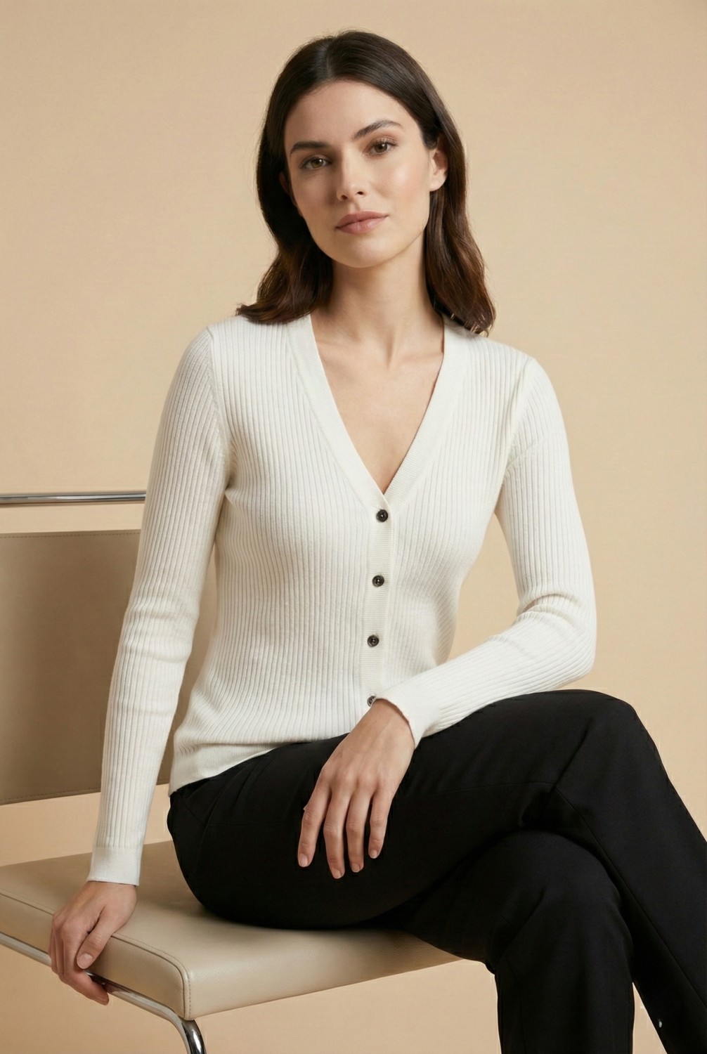Şiir Korfu Kadın Yumuşak Dokulu Slim Fit Klasik Düğmeli Uzun Kollu Örme Jakar Basic Hırka - Siyah görsel 7