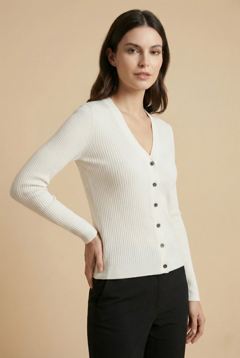 Şiir Korfu Kadın Yumuşak Dokulu Slim Fit Klasik Düğmeli Uzun Kollu Örme Jakar Basic Hırka - Siyah görsel 8
