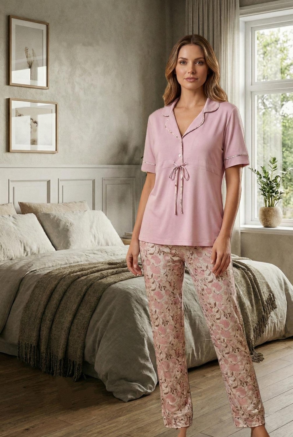 Effort Dvina Effortt Lohusa Desenli Pijama Takımı Gri - 2064 görsel 4