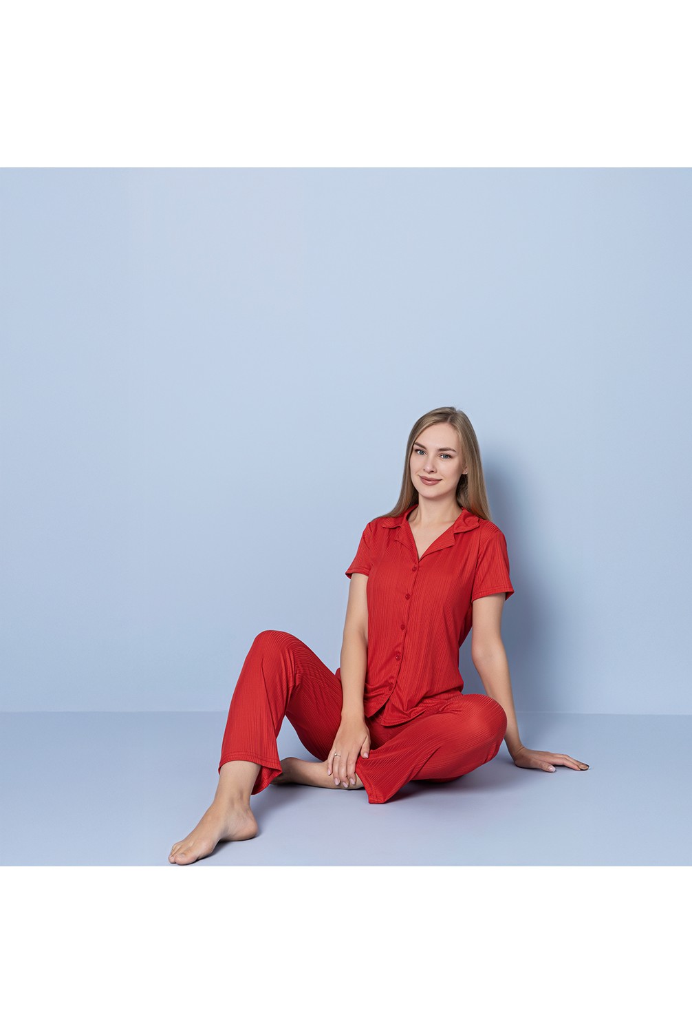 Madame Clara Önden Düğmeli Pegasus Kısa Kollu Kadın Pijama Takımı görsel 3