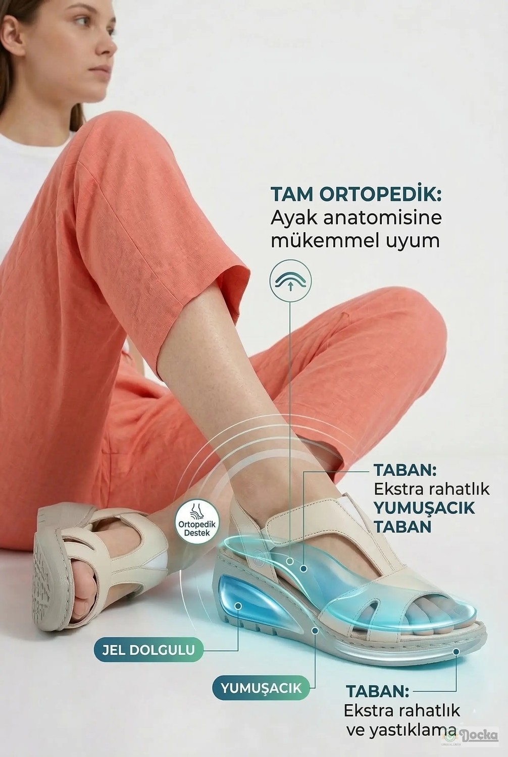 Mammamia Kadın Hakiki Deri Ortopedik Yumuşak Hafif Günlük Dolgu Topuk Sandalet M27YS/2350 görsel 6
