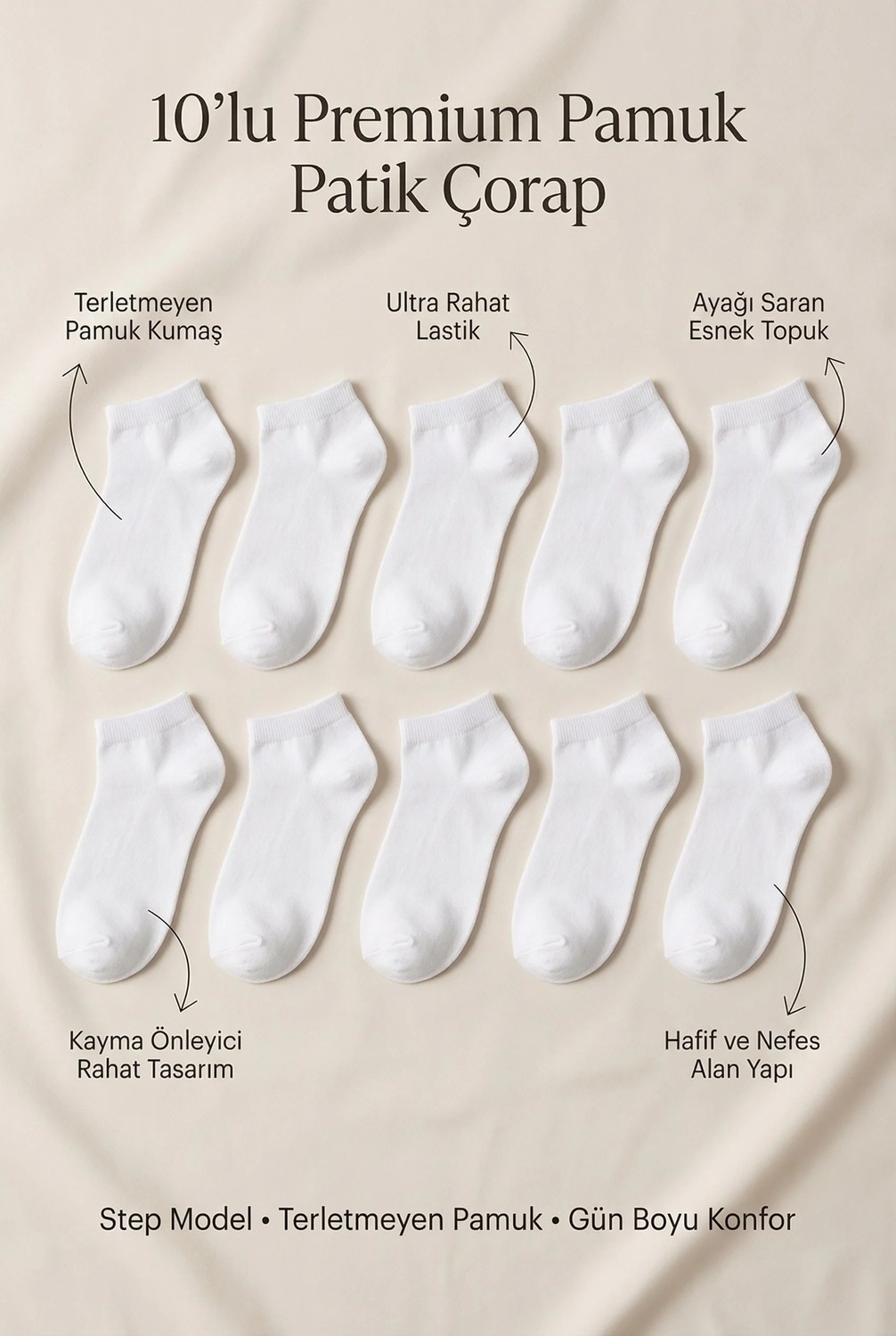 Katia & Bony Kadın 10'lu Renkli Step Çorap görsel 4