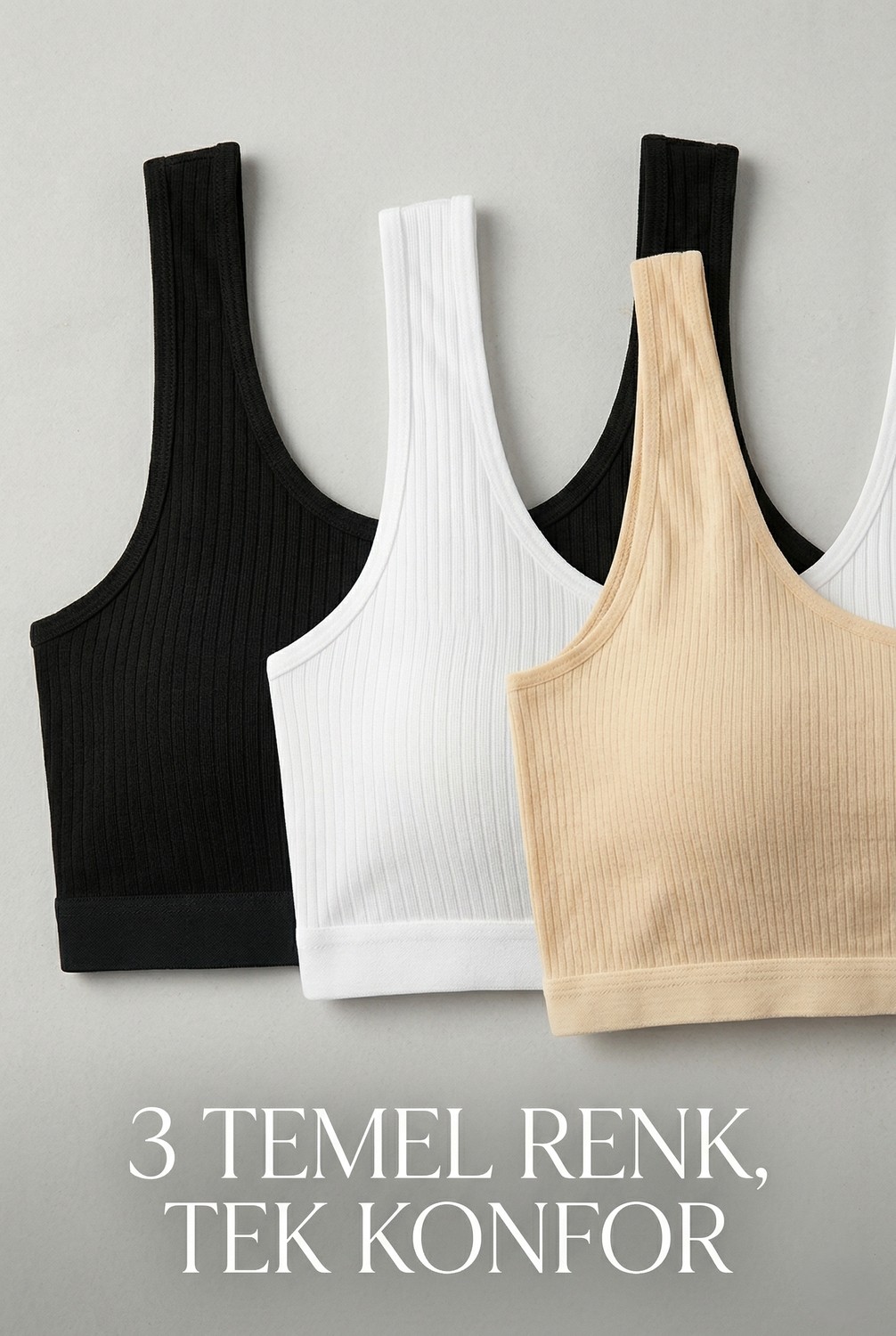 Underwear Bodyway 3'lü Set Büyük Beden Pedli Ribana Fitilli Büstiyer Kalın Askılı Battal Boy Yarım Atlet Sütyen görsel 7