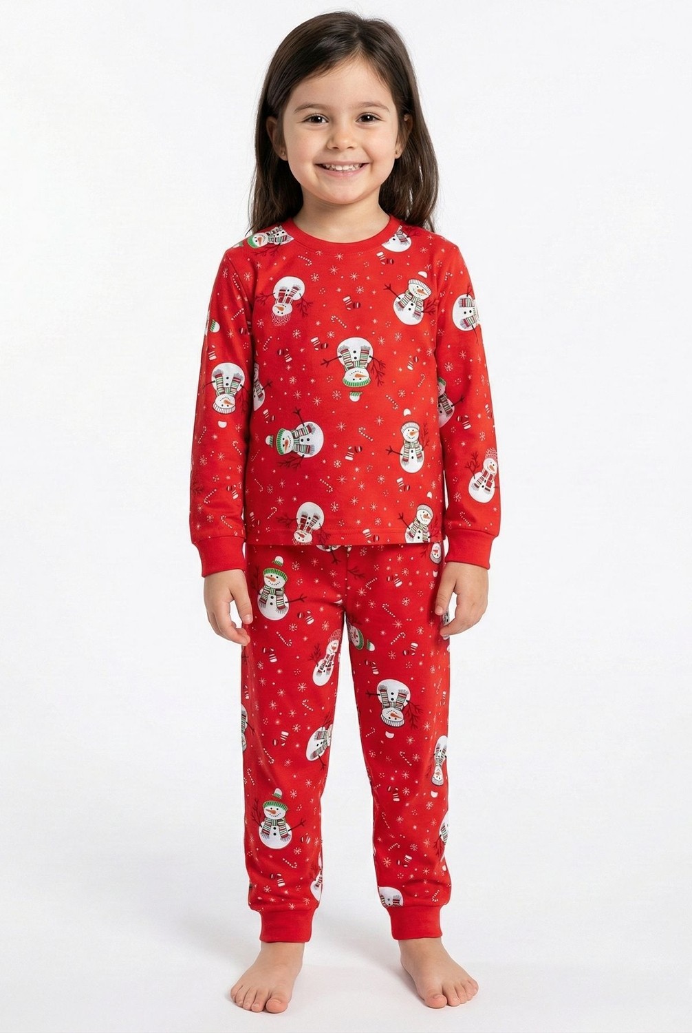 Zuzunga Unisex Yılbaşı Kardan Adam Desenli Çocuk Pijama Takımı görsel 8