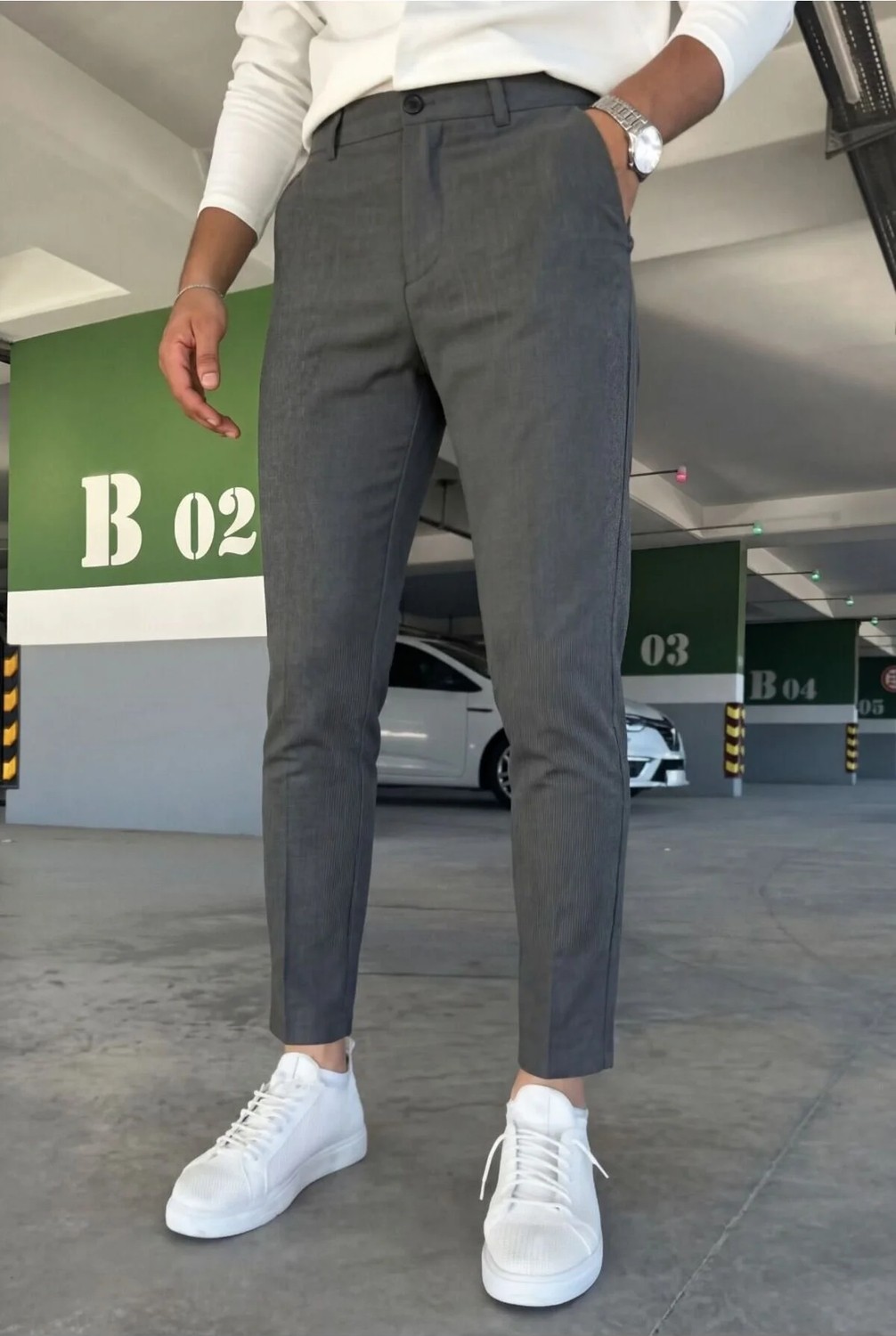 Ser Joven Erkek Siyah Slim Fit Dar Kesim Likralı Yan Cep Bilek Boy Düz Kumaş Pantolon