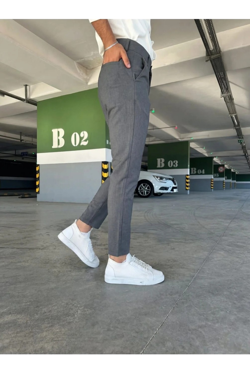 Ser Joven Erkek Siyah Slim Fit Dar Kesim Likralı Yan Cep Bilek Boy Düz Kumaş Pantolon görsel 5