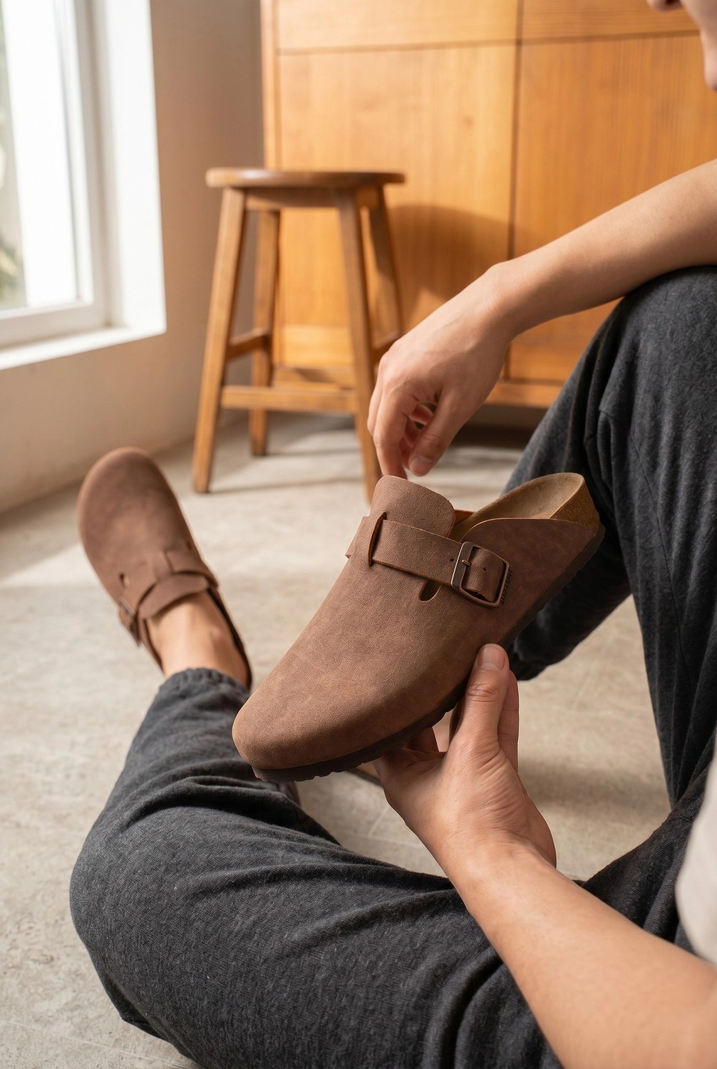 Sivarro Unisex Boston Krem Kapalı Burun Terlik Rahat Taban Günlük Ev & Dış Mekan Konforlu Şehir Terliği görsel 3