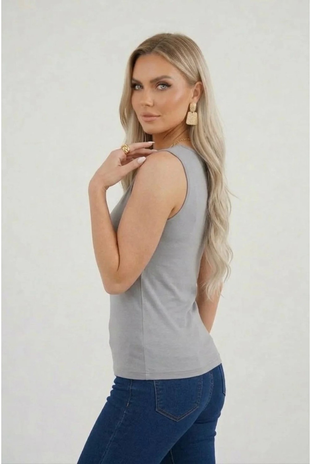 Hashtag Kadın Prenses Yaka Sıfır Kol Body Günlük Viskon Kumaş görsel 7