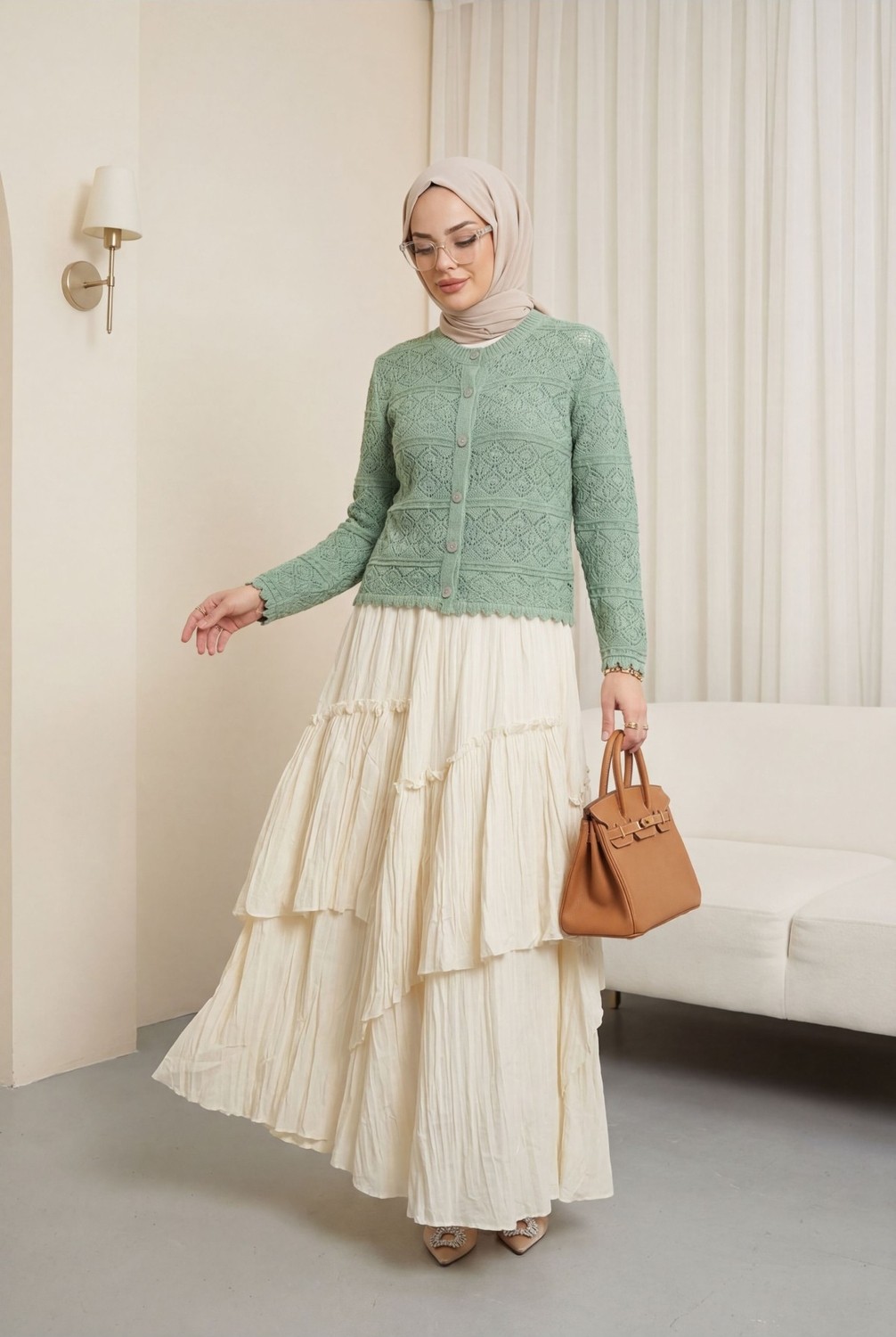 Moda Morfo Düğmeli Desenli Ajurlu Triko Hırka -Siyah