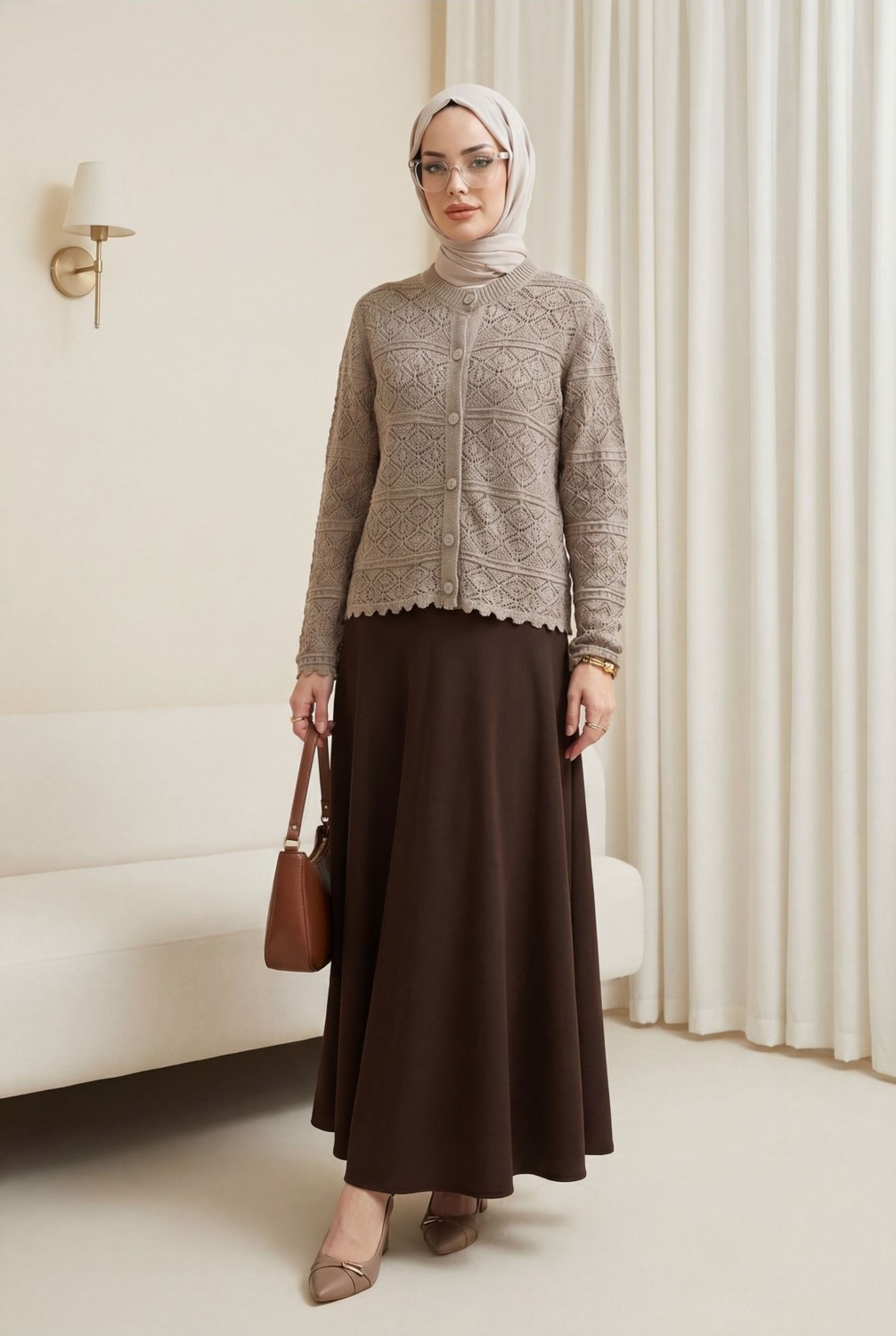 Moda Morfo Düğmeli Desenli Ajurlu Triko Hırka -Siyah