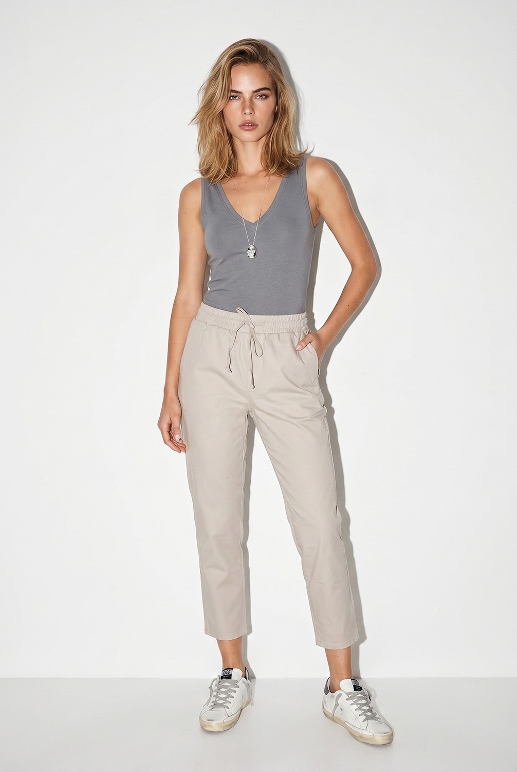 Vena Kadın Alian Beli Lastikli Summer Gabardin Pantolon - Vizon görsel 2