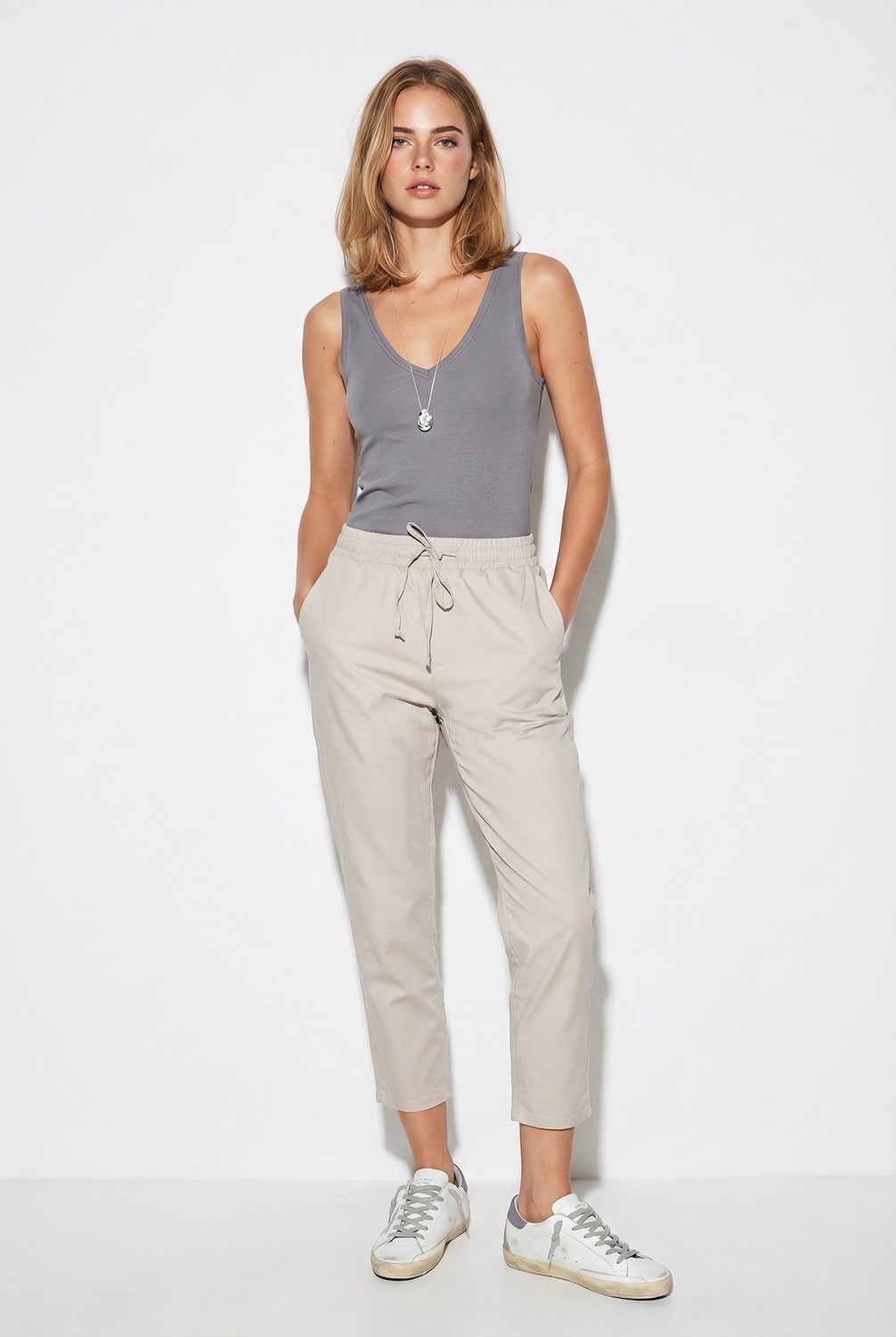 Vena Kadın Alian Beli Lastikli Summer Gabardin Pantolon - Vizon görsel 3