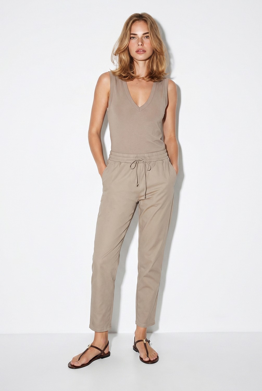 Vena Kadın Alian Beli Lastikli Summer Gabardin Pantolon - Vizon görsel 6
