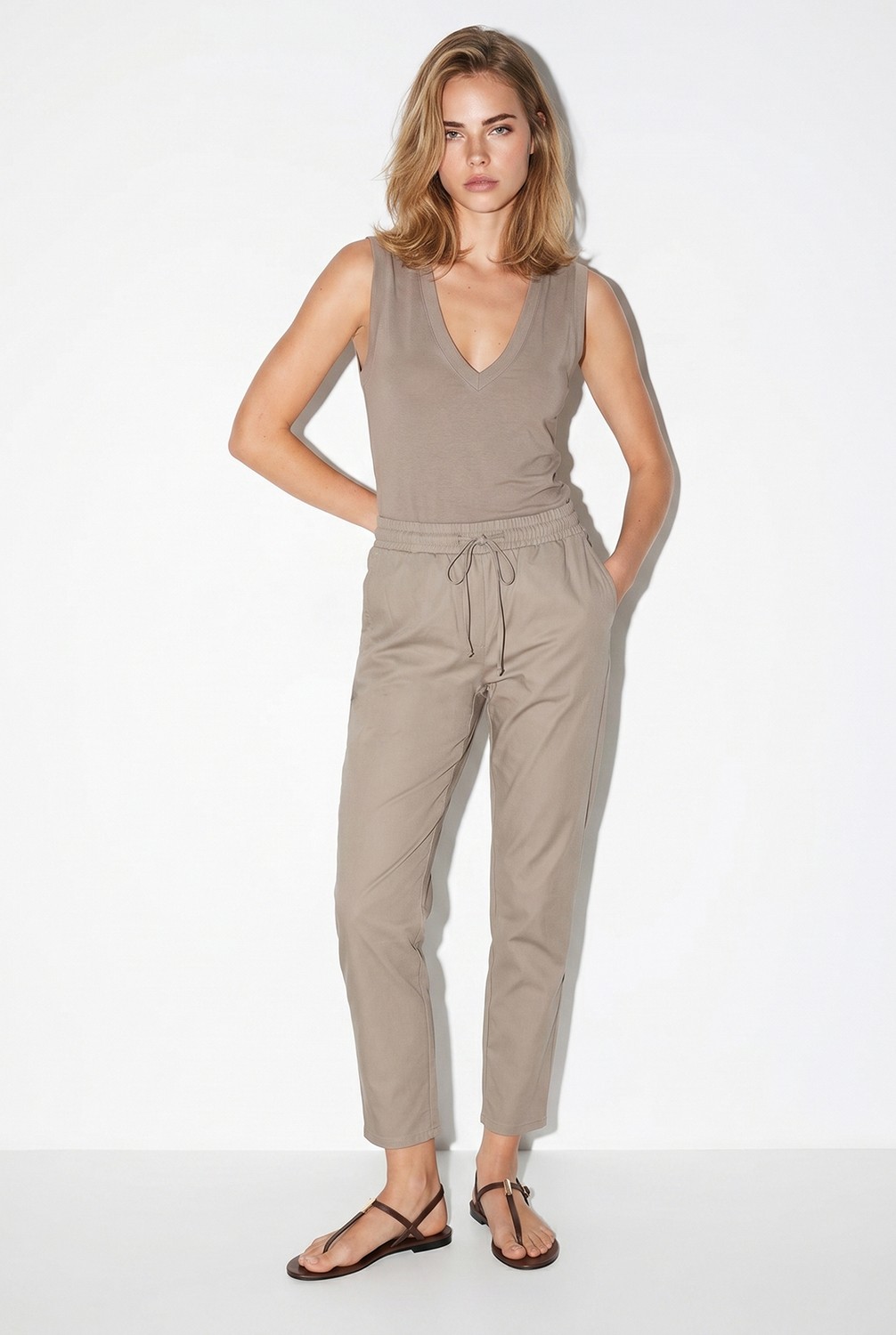 Vena Kadın Alian Beli Lastikli Summer Gabardin Pantolon - Vizon görsel 7