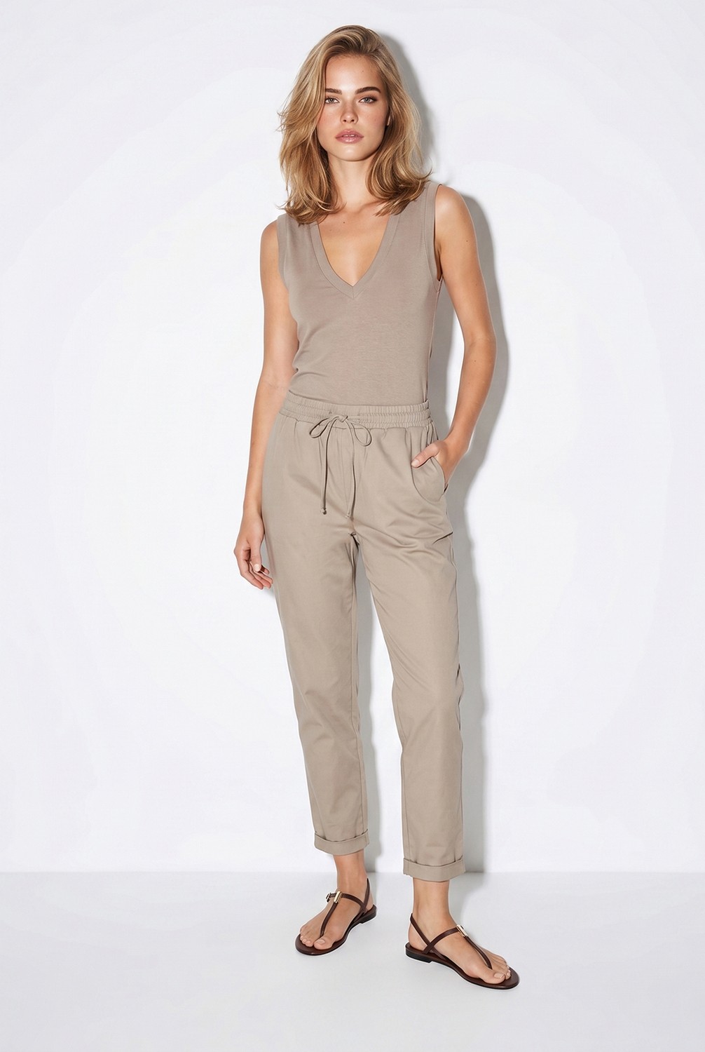 Vena Kadın Alian Beli Lastikli Summer Gabardin Pantolon - Vizon görsel 8