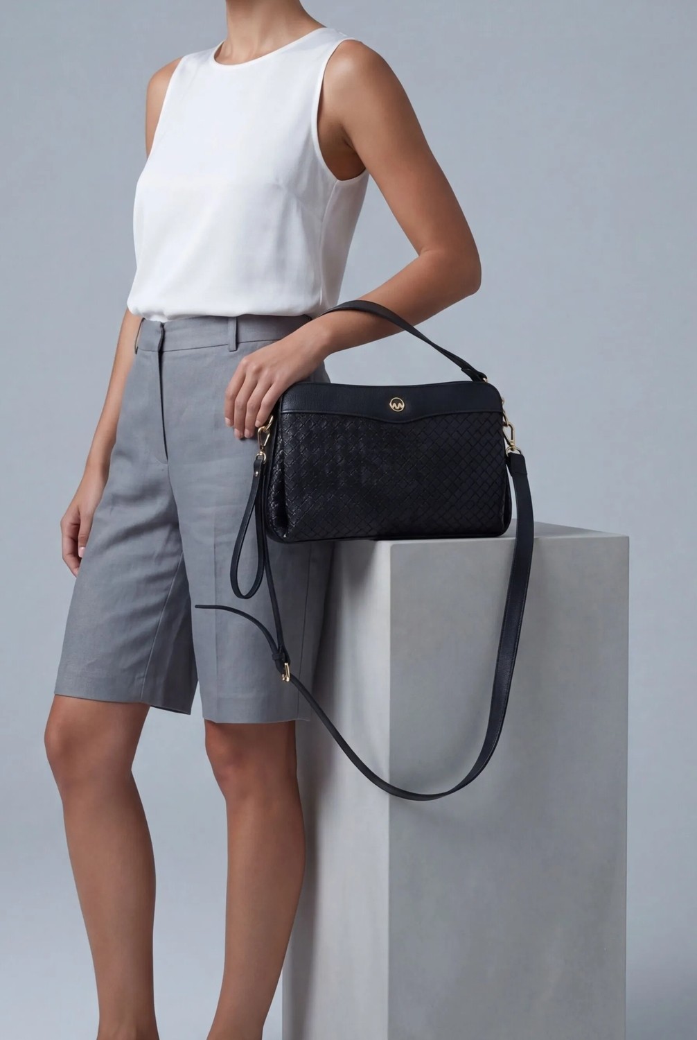 Marjin Kadın Fermuarlı İç Cepli Clutch Çapraz Askılı El ve Omuz Çantası Faris Siyah
