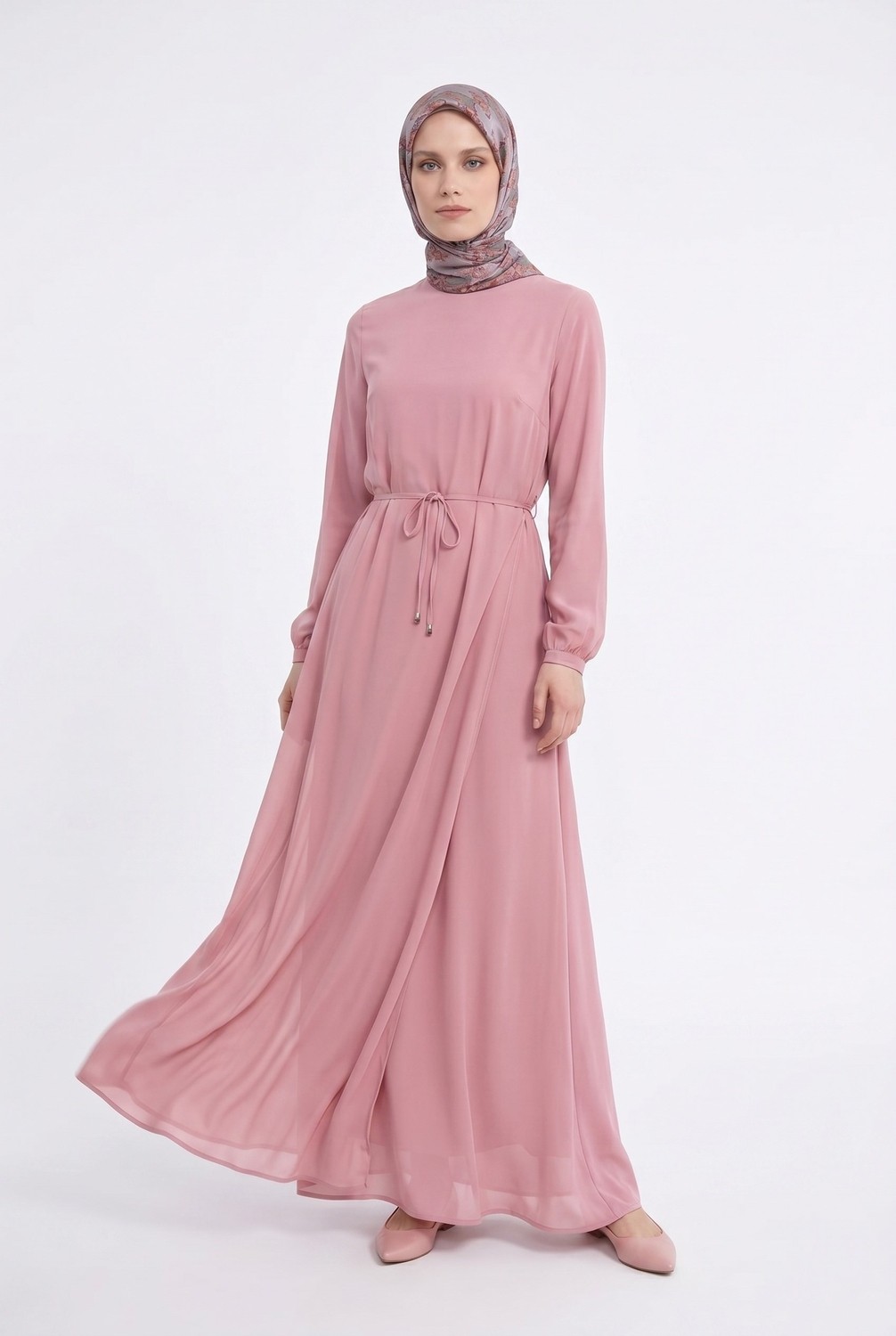 Armine Trend Kolları Lastikli Astarlı Elbise Gül Kurusu 25YT927