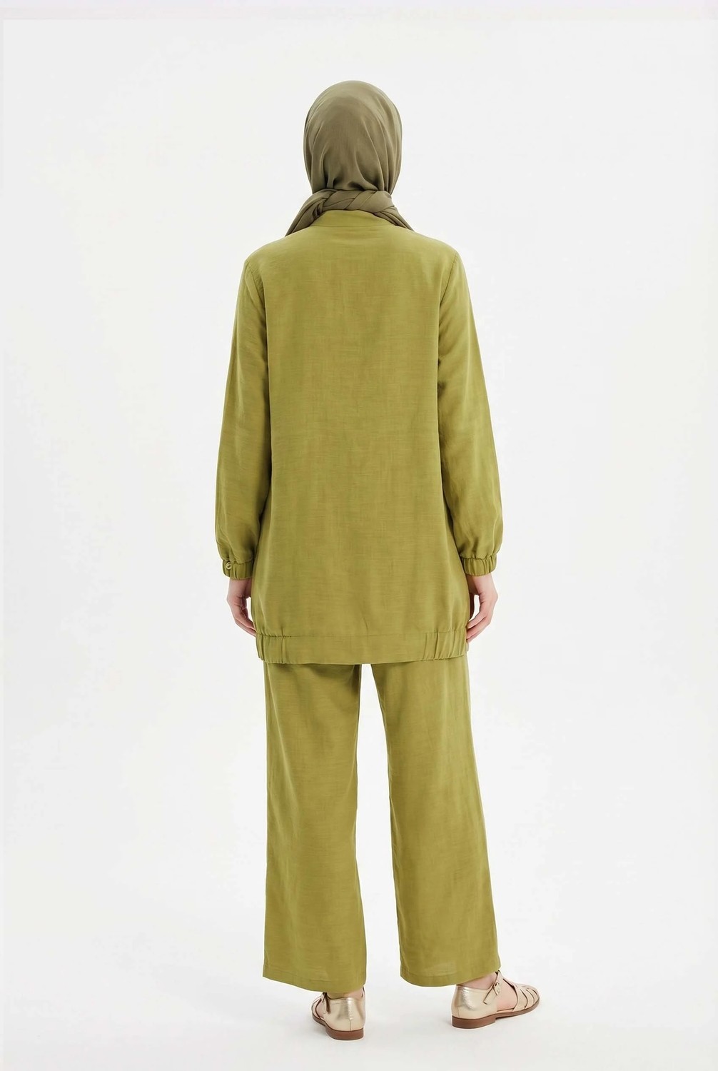 Armine Trend Cep Detaylı Boydan Fermuarlı Pantolonlu Keten Ikili Takım Olive 26YT612 görsel 4