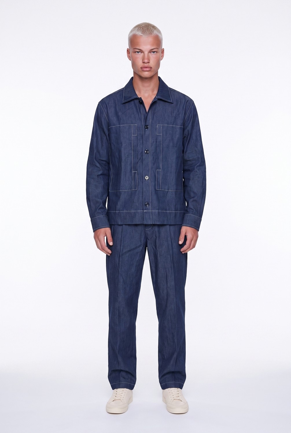 Respire Erkek Dikiş Detaylı Denim Takım Lacivert