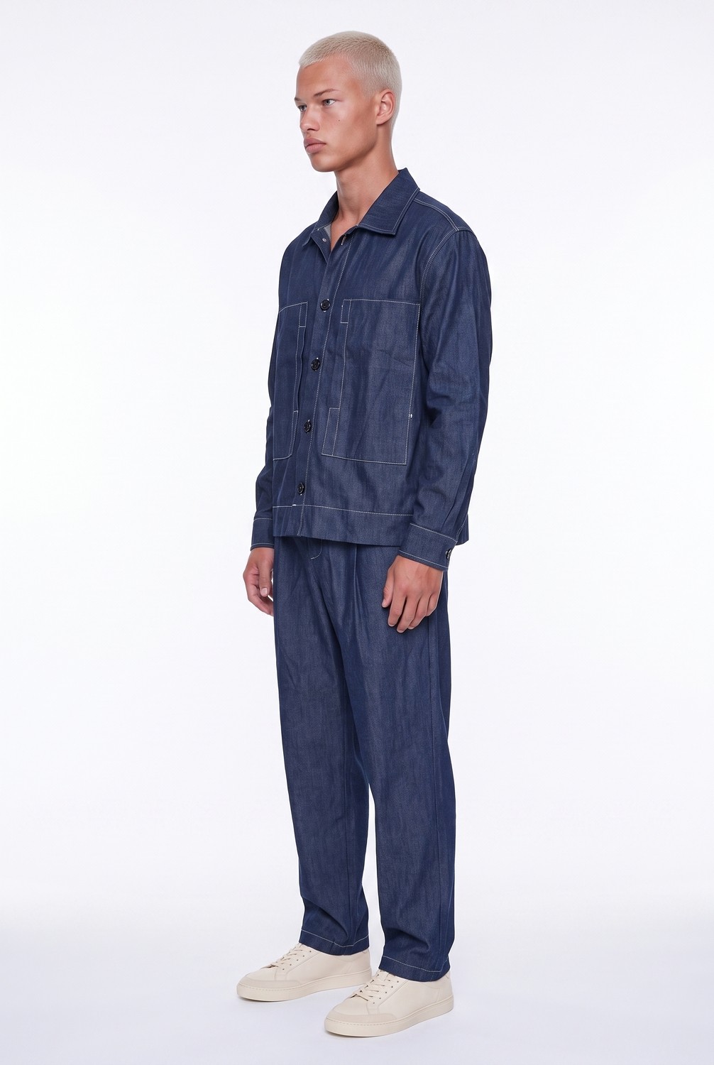 Respire Erkek Dikiş Detaylı Denim Takım Lacivert görsel 2